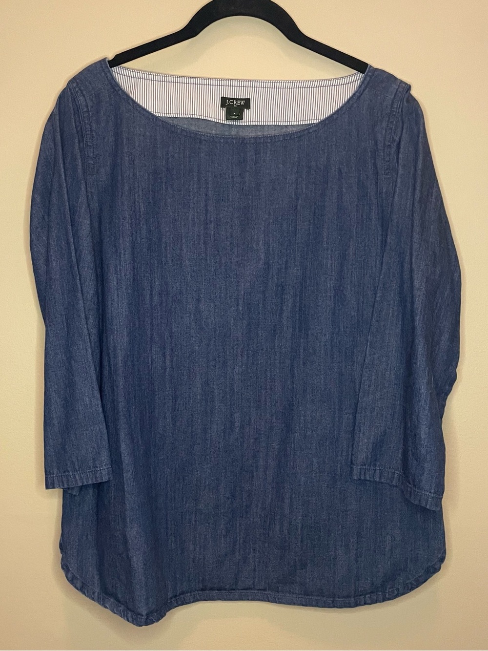 J.Crew Denim Chambray Boatneck Top Blouse 3/4 Sleeve Size 6